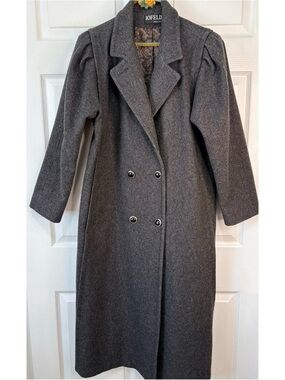 Vintage 80s Does 40s Forstmann Gray Wool Double Breasted Trench Coat Size 8